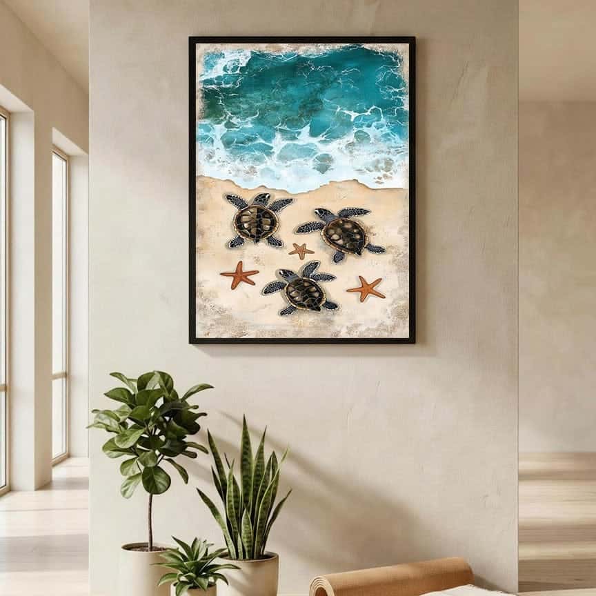 Sea Turtle Beach | Wildlife Artwork | Nature Wall Art | A2 at XILEF Art